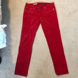 AG red corduroy, Stevie ankle straight leg